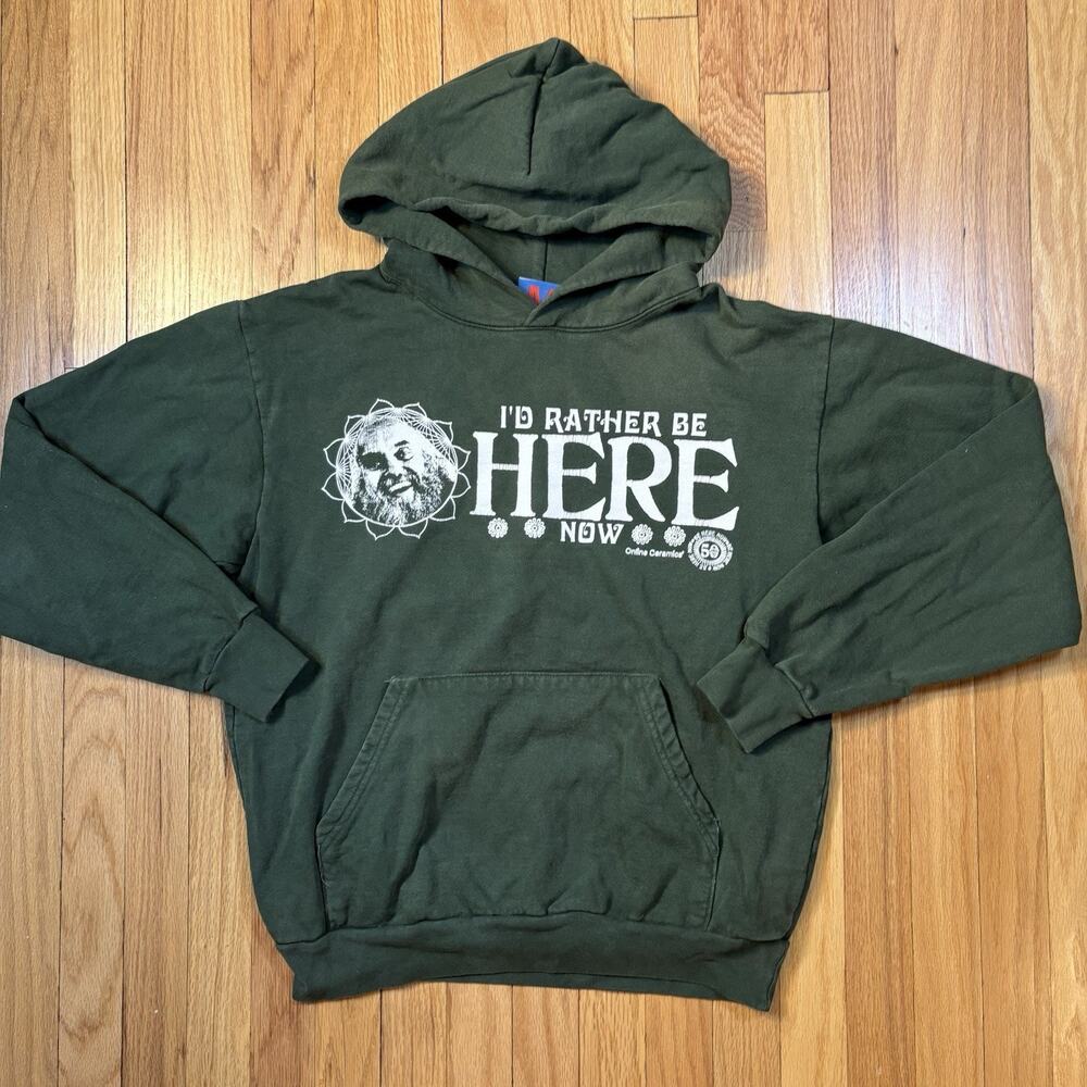 Online Ceramics Size M I'd Rather Be Here Now Ram Dass Graphic Hoodie Green